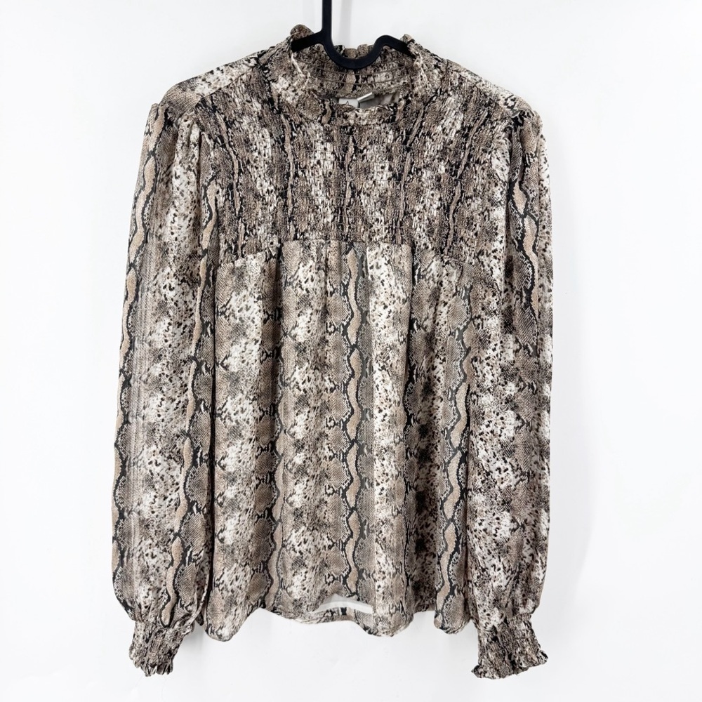✅ Joie Snakeskin Print Chiffon High Neck Long Sleeve Blouse SIZE SMALL